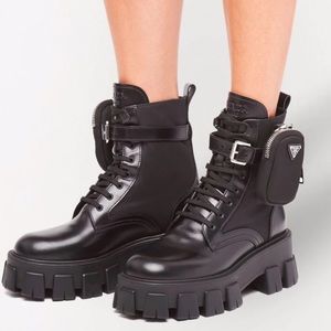 AUTHENTIC PRADA NYLON MONOLITH COMBAT BOOTS with MINI POUCHES